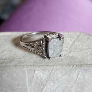Marvelous Meteorite Cabochon Ring Platinum over Sterling Silver